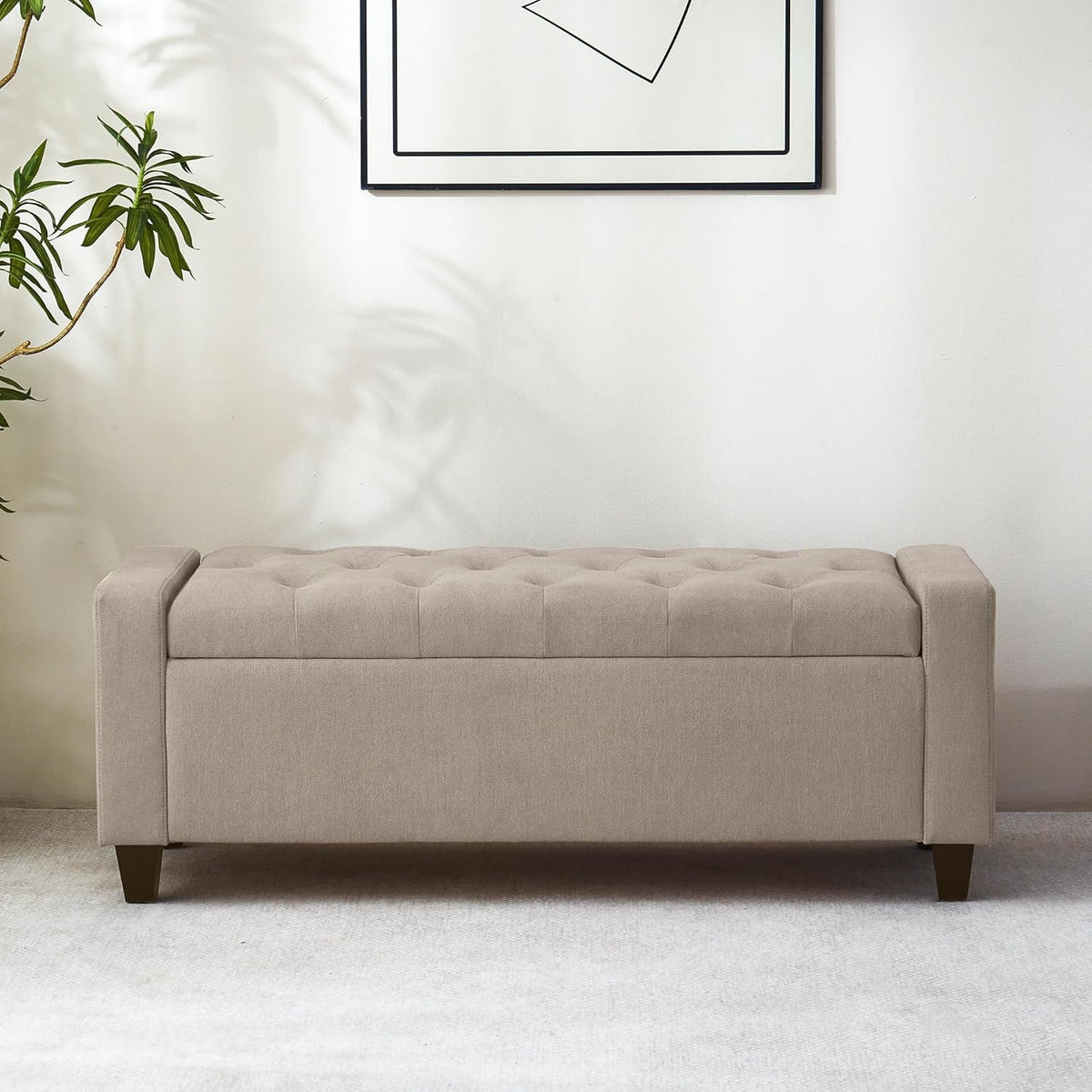 Ottoman with Storage, 48.8" Fabric Storage Ottoman Bench with Hinge, Bedroom Bench, Upholstered