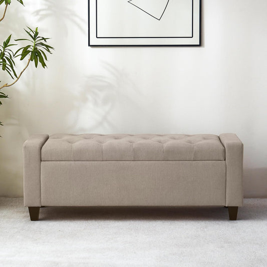 Ottoman with Storage, 48.8" Fabric Storage Ottoman Bench with Hinge, Bedroom Bench, Upholstered