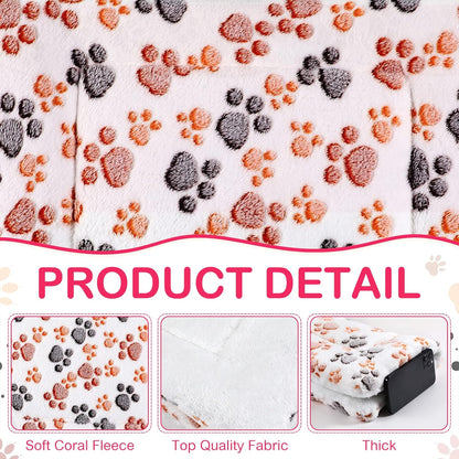 4 Pack Ultra Soft Dog Cat Bed Mat with Cute Prints Reversible Fleece Dog Crate Kennel Pad Cozy