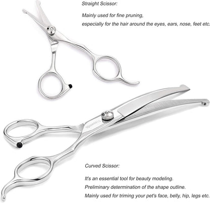 Dog Grooming Scissors Kit, Safety Round Tip, Heavy Duty Stainless Steel Dog Scissors and Nail