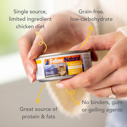 Feline Natural New Zealand Canned Catfood Wet Food, High-Meat, Low-Carb, & Grain Free Cat Food Wet