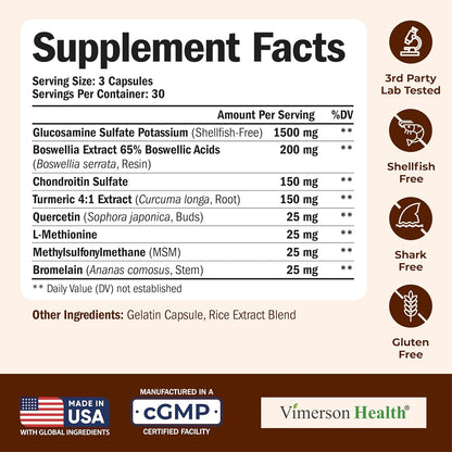 Glucosamine Chondroitin MSM – Joint Support Supplement for Women and Men with Glucosamine Sulfate