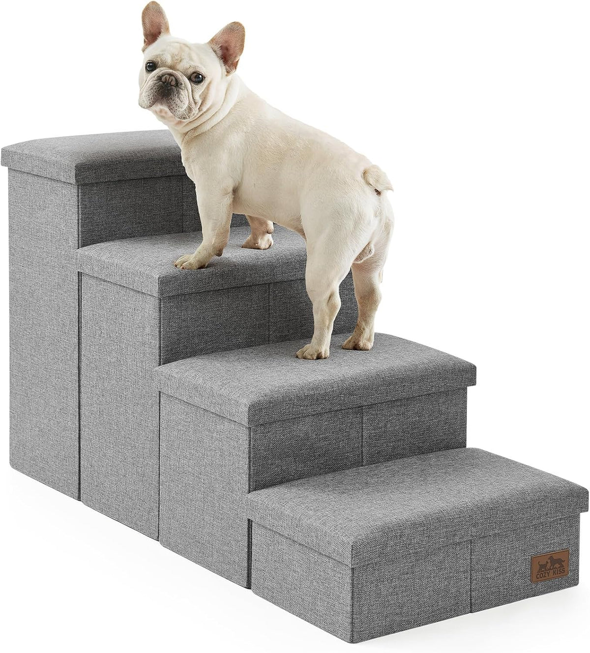 Dog Stairs with Storage, 4-Step Wider Sturdy Dog Steps for Small/Medium/Large Dogs and Older Cats