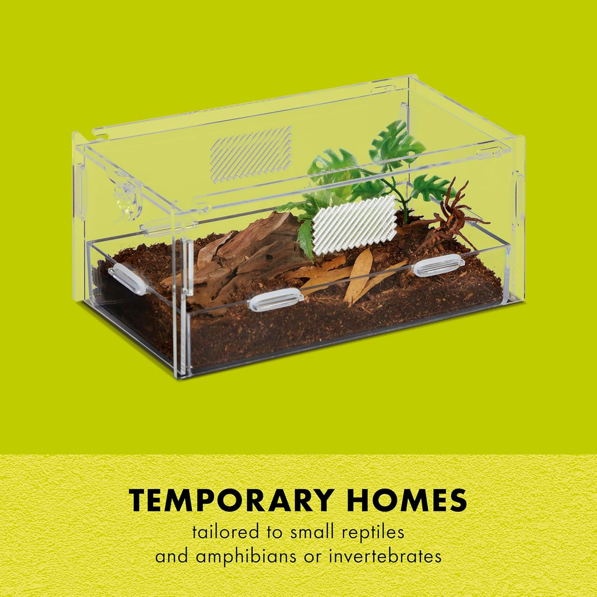 Zilla Micro Habitat Terrarium, Terrestrial, with Locking Latch, for Isopods, Spiders, Insects, Small