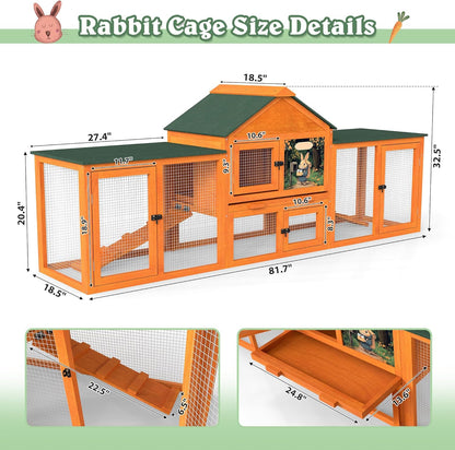 COZIWOW 82” Extra Large Fashion Wooden Outdoor Rabbit Hutch Bunny Cage Indoor Easy to Assemble and