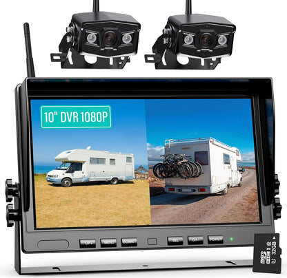 10" Wireless Backup Camera System, HD 1080P Digital Back Up Camera Systems with 10 Inch Quad Split