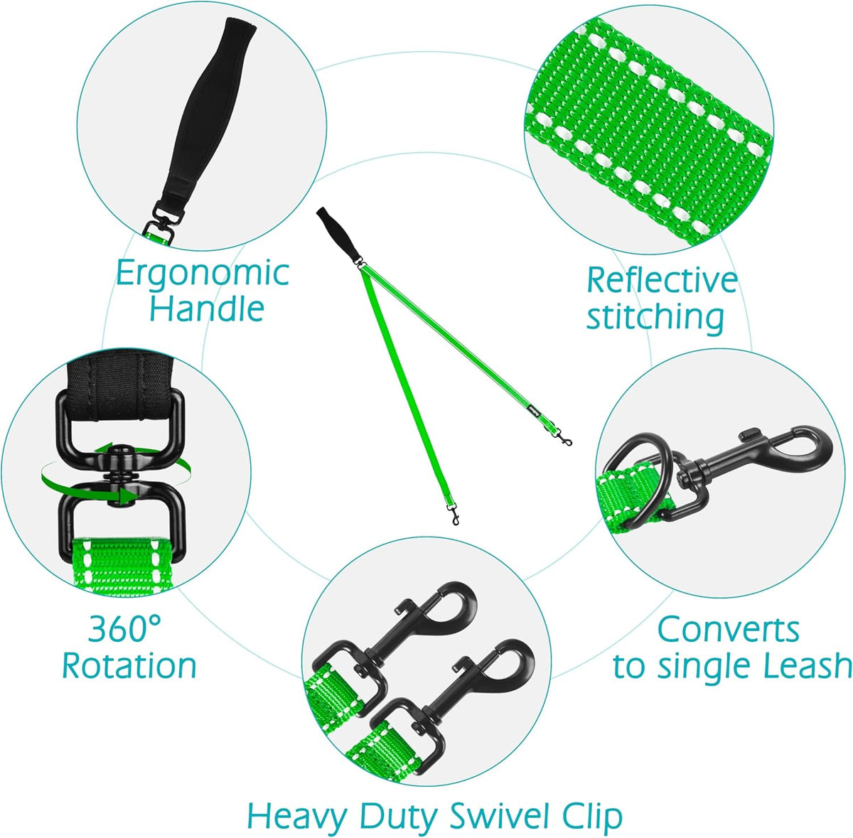 PetBonus Two Point Control Dog Leash, Works with No Pull Harnesses, No Tangle Training Leashes