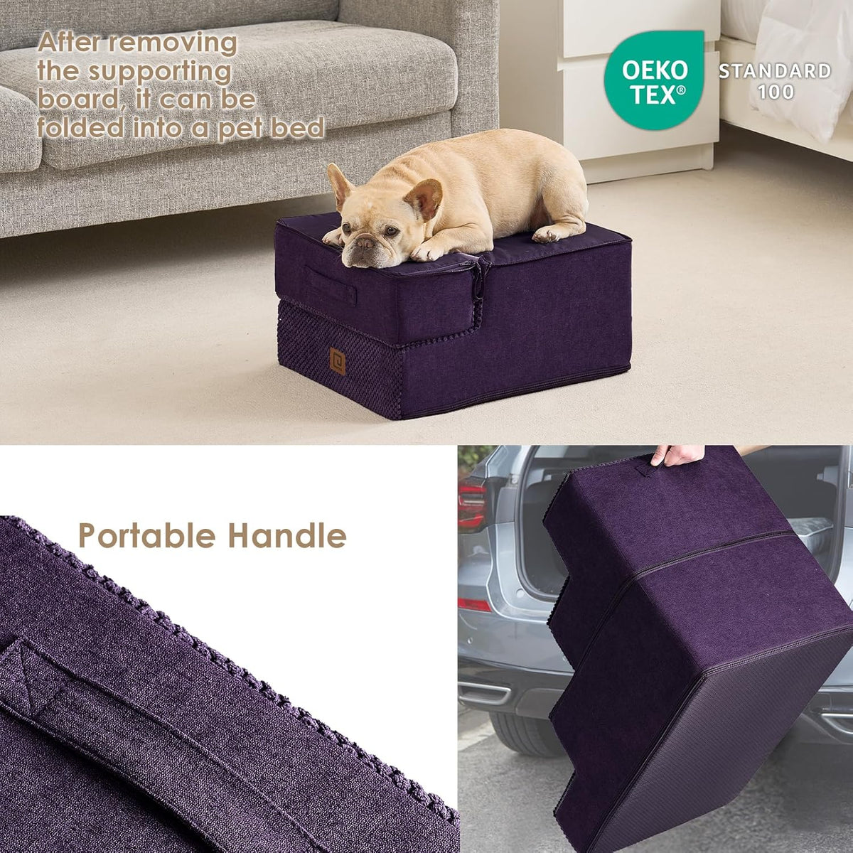 EHEYCIGA Dog Stairs for Small Dogs 13.5" H, 3-Step Dog Steps for Couch Sofa and Chair, Pet Steps