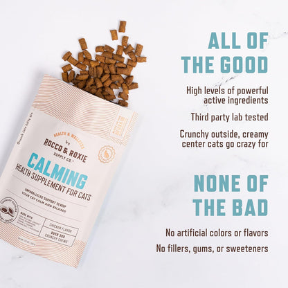 Rocco & Roxie Cat Calming Treats with Melatonin for Cats, Stress and Anxiety Relief, Keep Calm for