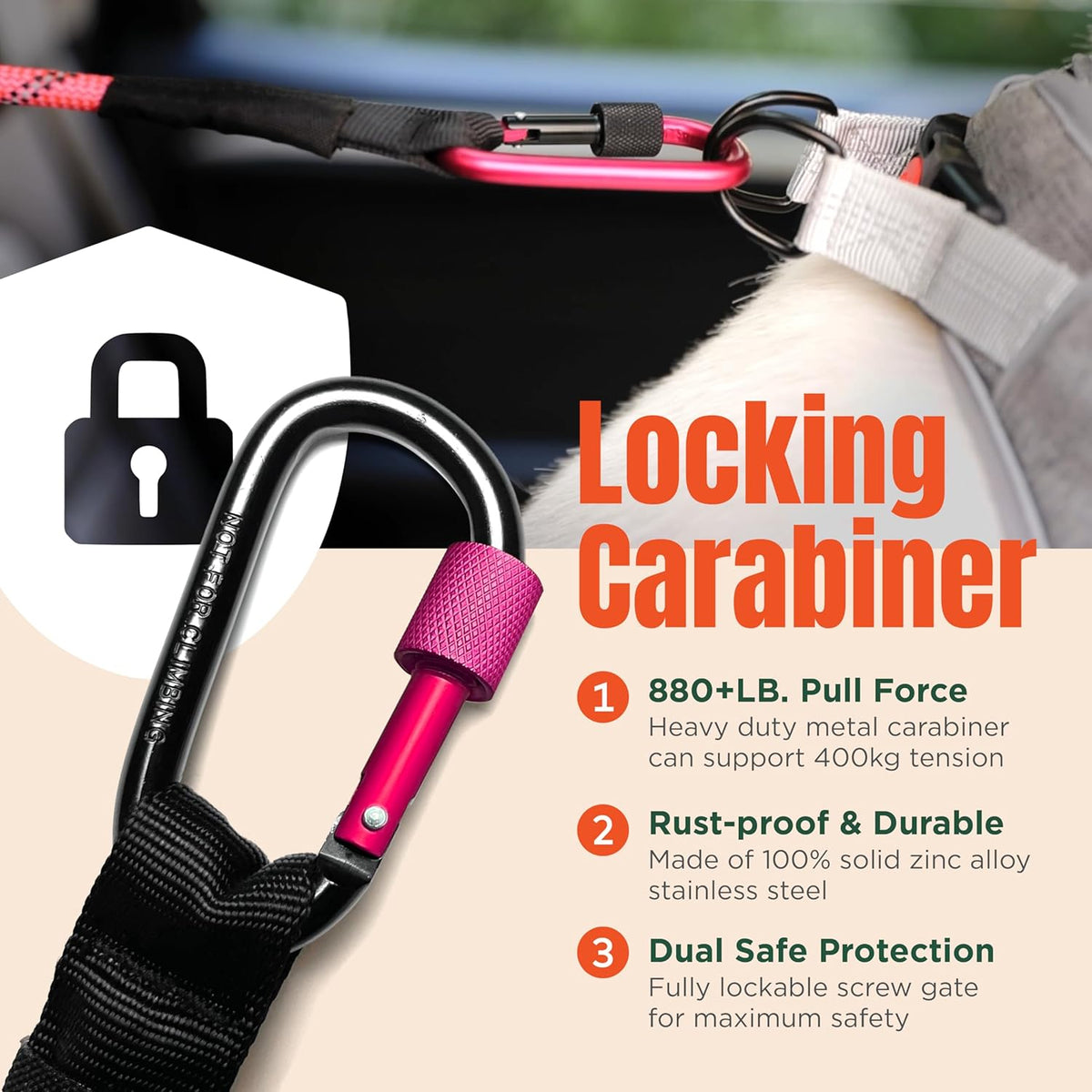Dog Seat Belt for Car | Universal Dog Car Seatbelt | Durable Reflective Rope with Clip Hook Latch