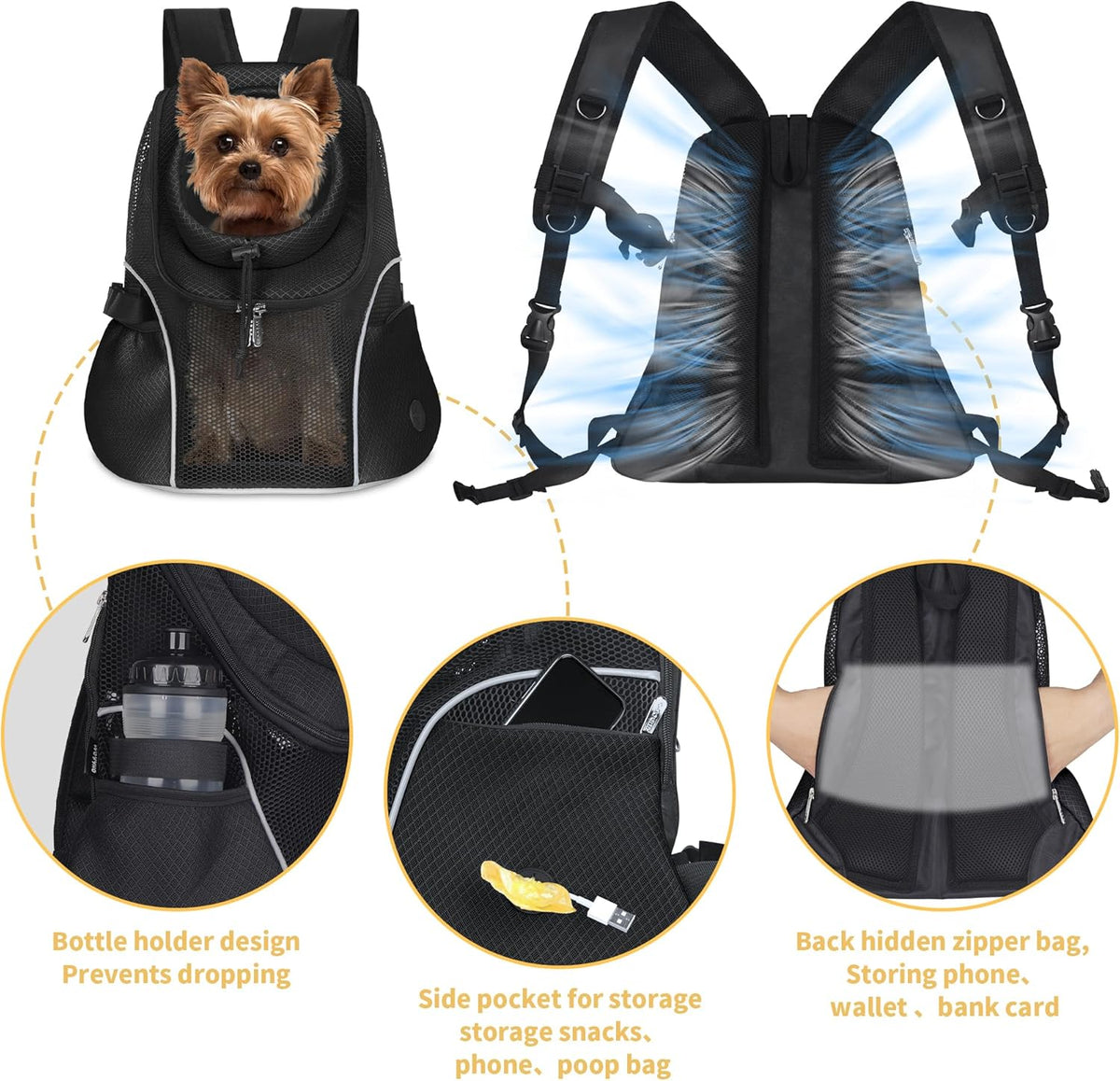 WOYYHO Pet Dog Carrier Backpack Small Dog Front Backpack Ventilated Mesh Dog Travel Back Pack with
