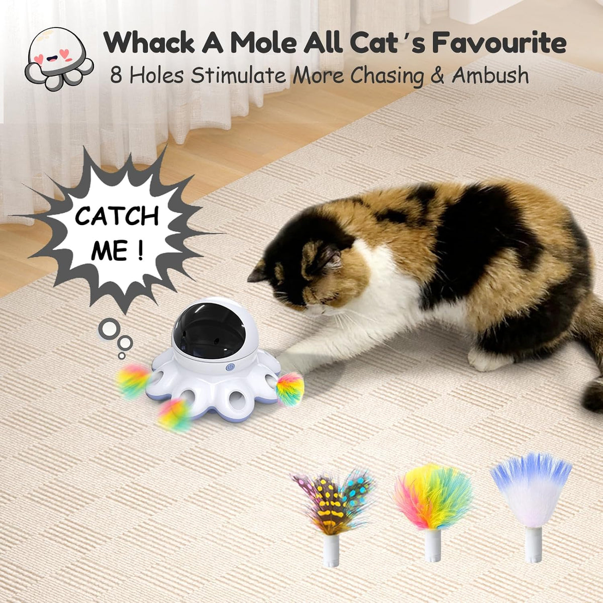 ORSDA Cat Laser Toy, 2-in-1 Interactive Automatic Motion Activated Moving 8 Holes Whack A Mole