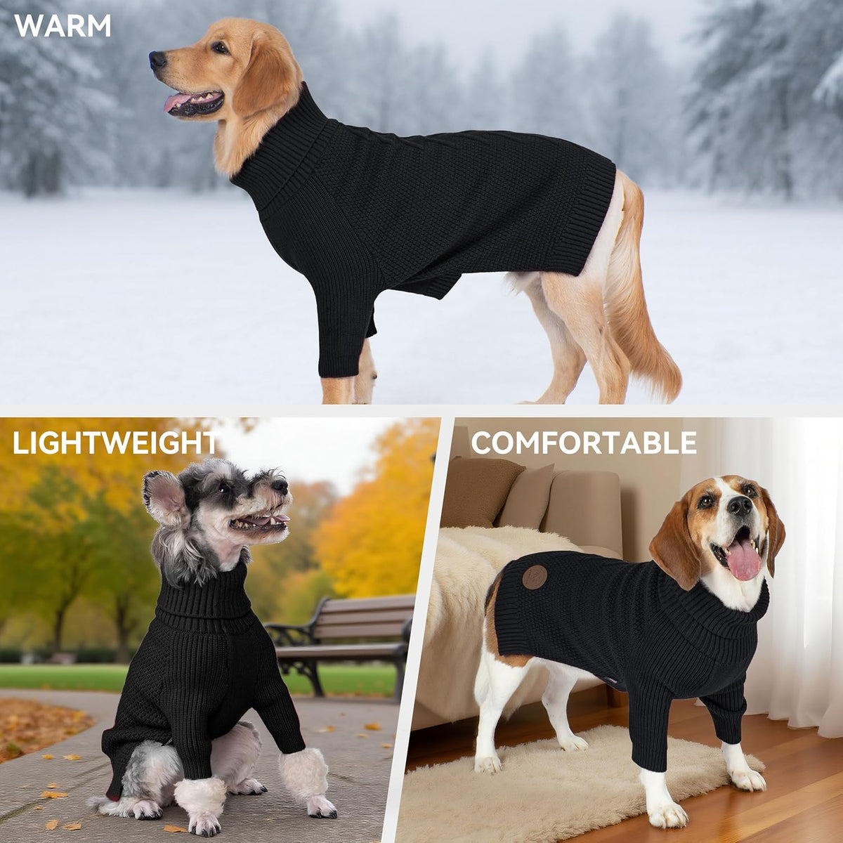 cyeollo Fleece Dog Sweaters for Medium Dogs Male, Stretchy Warm Turtleneck Doggy Clothes for Fall