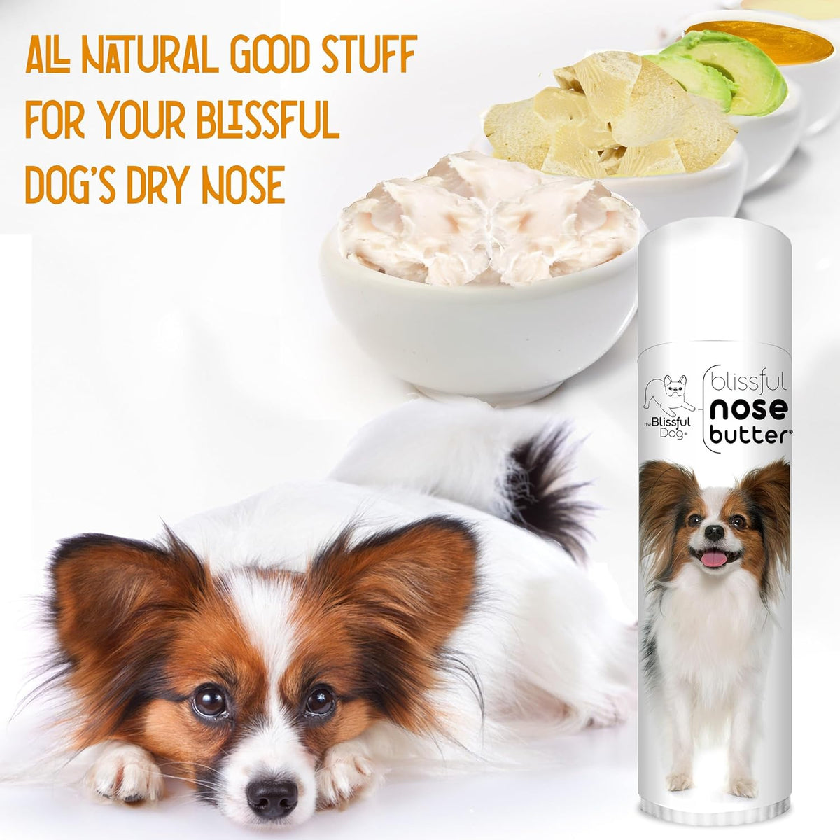The Blissful Dog Papillon Nose Butter for Dry, Cracked Skin, Lick-Safe Dog Nose Balm with