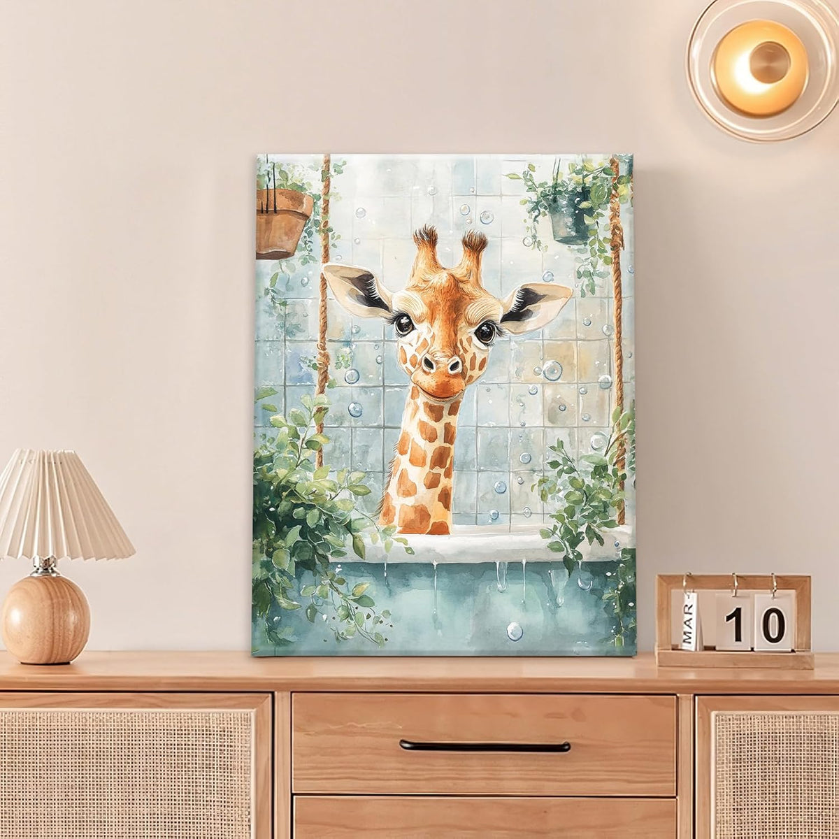 Bathroom Funny Giraffe Pictures Wall Art, Watercolor Giraffe Bathroom Wall Decor, Animal Framed
