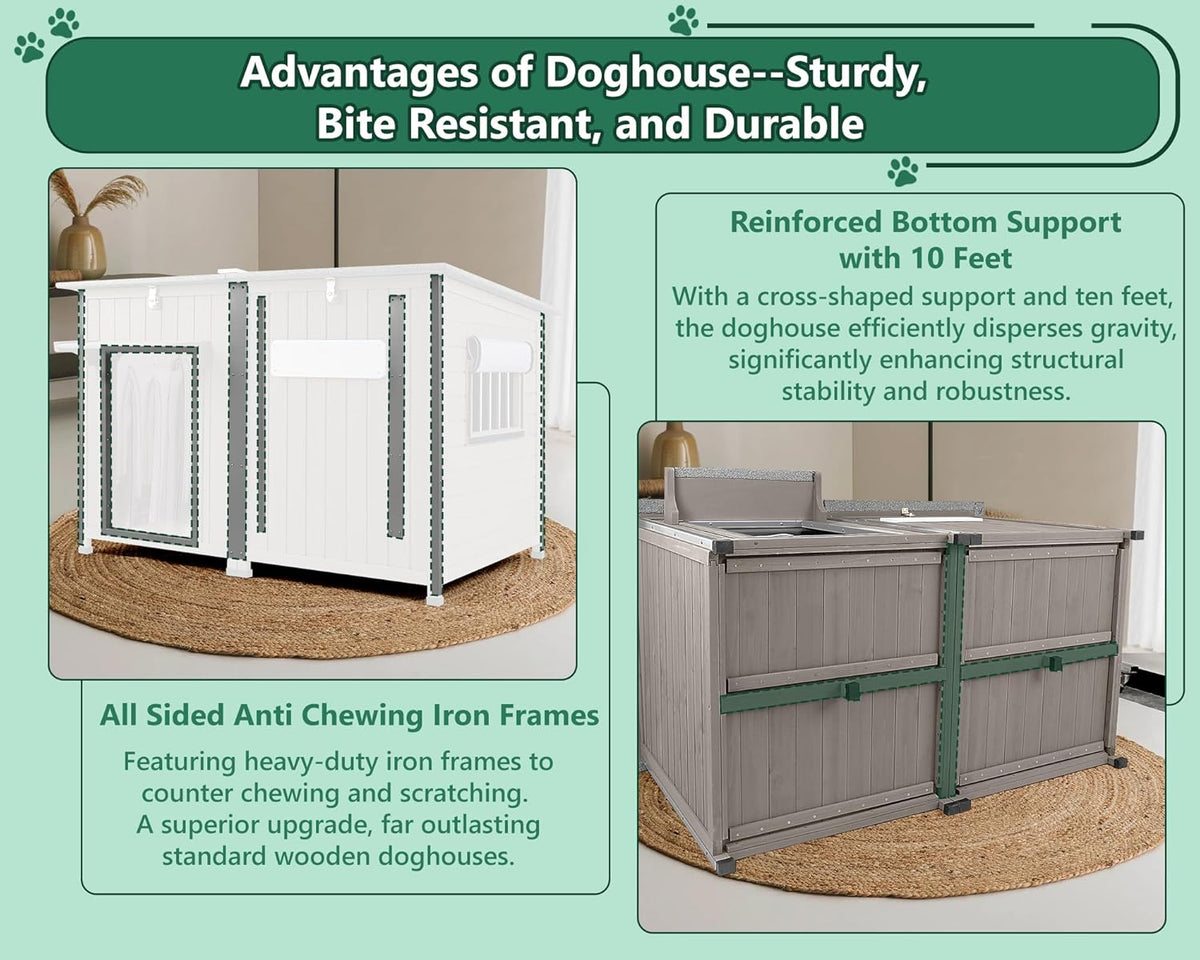 55" Extra Large Outdoor Dog House Weatherproof Wooden Doghouse Indoor for Large Breed Dogs with