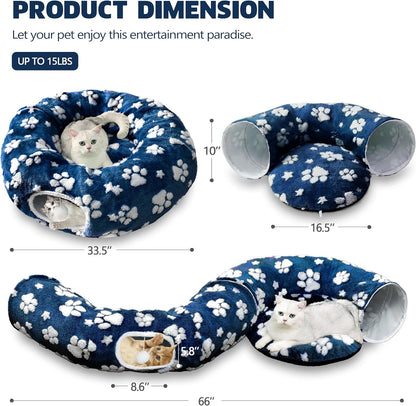 Cat Tunnel for Indoor Cats, Cute Peekaboo Cat Cave with Dangling Balls, Pet Donut Tunnel Bed with