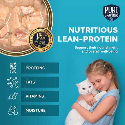 Wet Cat Food Canned Salmon Cutlets in Gravy, 100% Mercury-Tested, Moist Can Fish for Cats