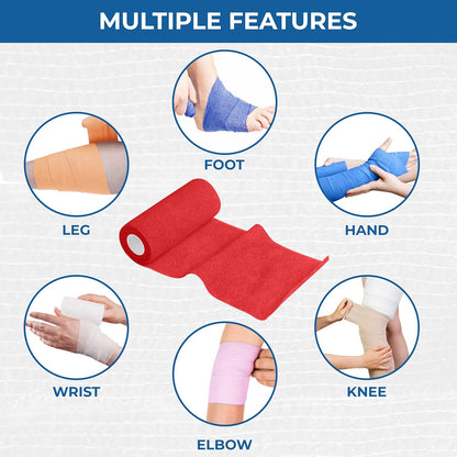 Self Adhesive Bandage Wrap - Pack of 12 Assorted Colors, Non-Woven, Breathable & Water-Resistant