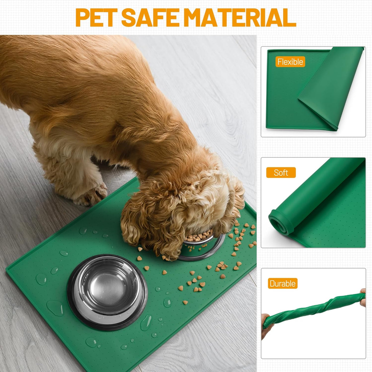 Hubulk Dog Feeding Mat,100% Waterproof Food Grade Silicone Pet Food and Water Bowl