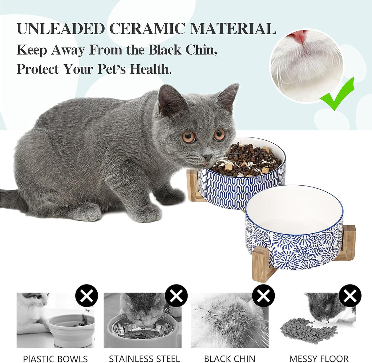 Selamica Ceramic 30 OZ Dog Bowls, Dog Food and Water Bowls with Wooden Stand, Anti-Slip Dog Dishes