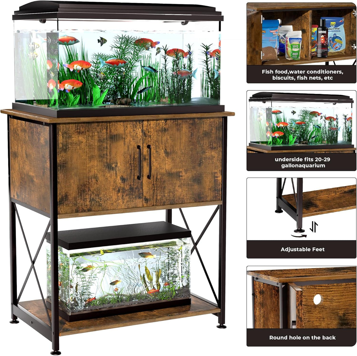 20-29 Gallon Aquarium Stand Metal Frame Fish Tank Stand with Cabinet Storage, for 20 Gallon Long