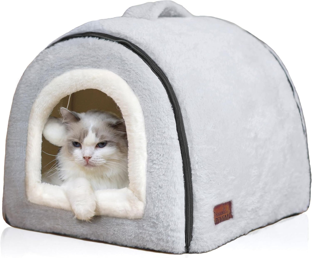 Cat Bed for Indoor Cats，Foldable cat cave，Anti-Slip & Water-Resistant Bottom，cat Houses for Indoor