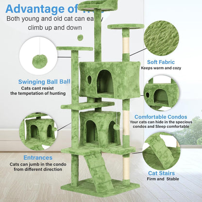 FDW Cat Tree 70in Cat Tower Multi-Level Durable Cat Scratching Post & Cozy Fun Cat Jumping Platform