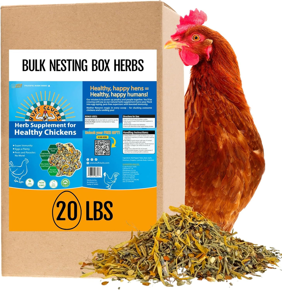 BuffClucks Herb Supplement for Backyard Chickens - Natural Chicken Treats, Poultry Feed Botanical