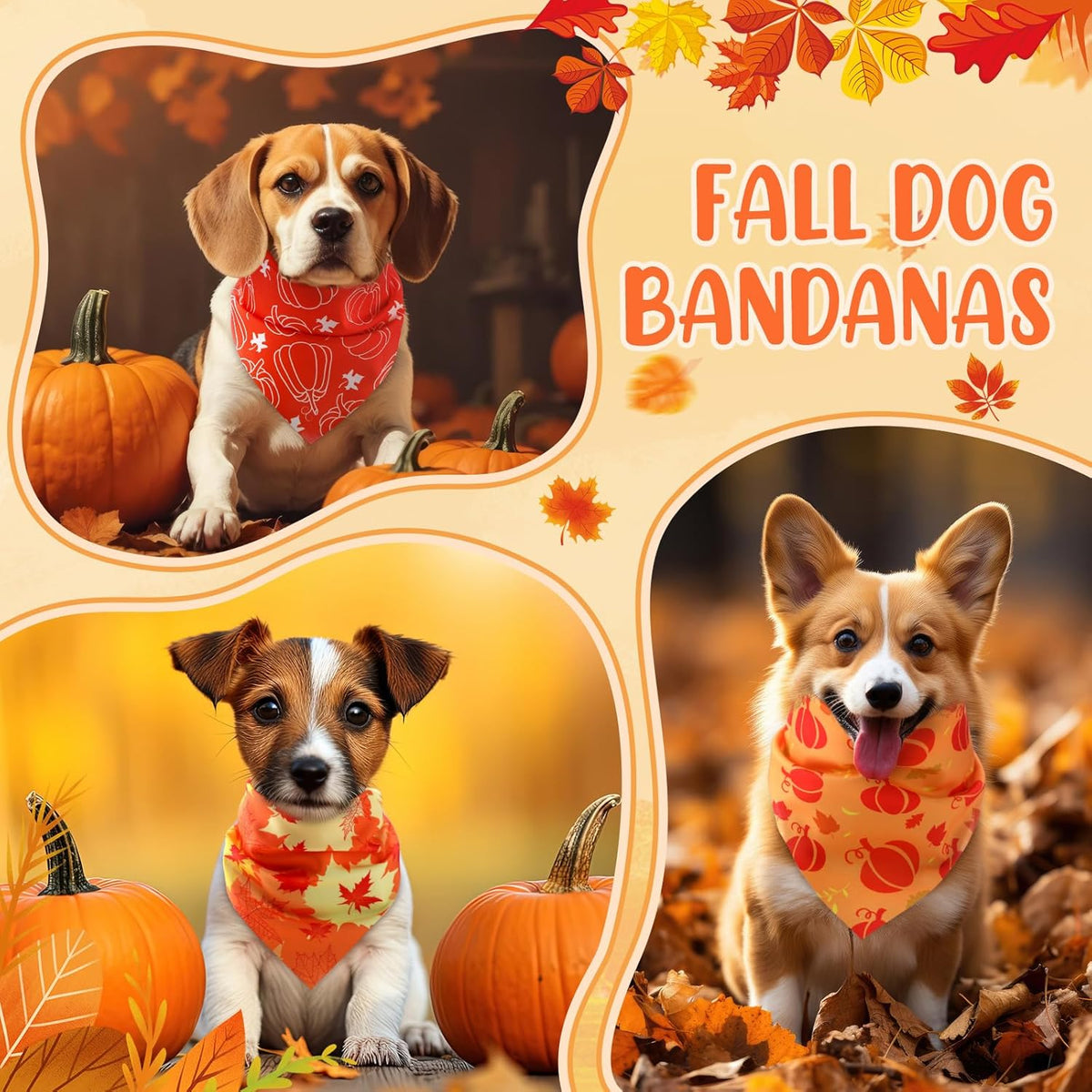 Weewooday 50 Pcs Fall Dog Bandanas Bulk for Dogs Thanksgiving Soft Bibs Adjustable Triangle Pet