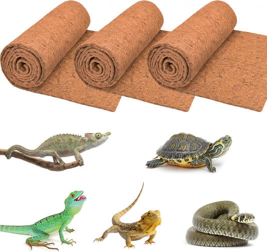 ZeeDix 3 Rolls Coconut Fiber Reptile Substrate Mat, 24 x 48 inches Natural Coco Mat Reptile Carpet