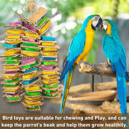 MYFAMIREA Parrot Toys for Medium Birds, Parrot Chewing Cardboard Toys Natural Wooden Macaws Cage
