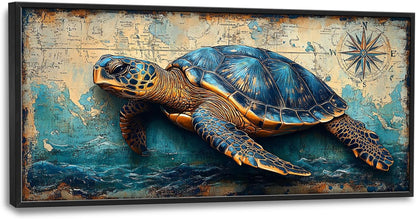 Large Nautical Turtle Wall Art for Living Room, Coastal Ocean Canvas Oversized Wall Decor, Beach