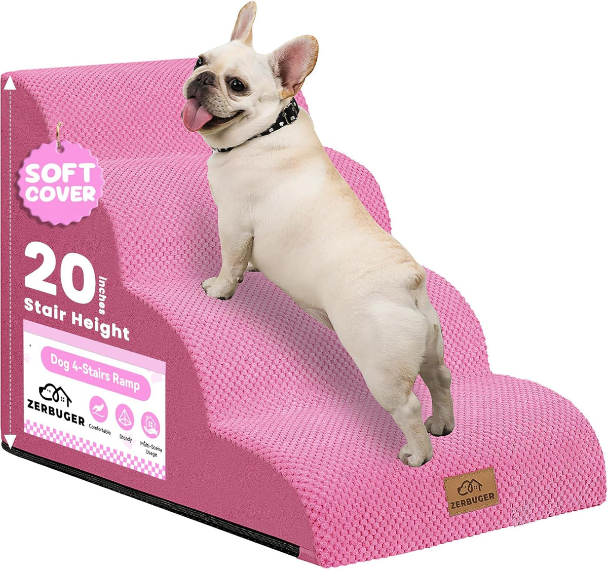 Dog Ramp and Stair for Bed 16" H-20 H,3-Step Cat Stair for Sofa and Chair,4-Step Dog Ramp for High
