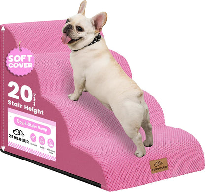 Dog Ramp and Stair for Bed 16" H-20 H,3-Step Cat Stair for Sofa and Chair,4-Step Dog Ramp for High