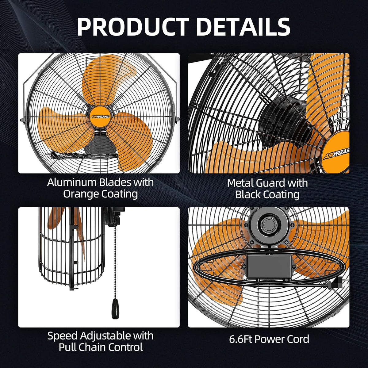20 Inch Industrial Wall Mount Fan, 4850 CFM High Velocity Metal Wall Fan, 3 Speed, Adjustable Tilt