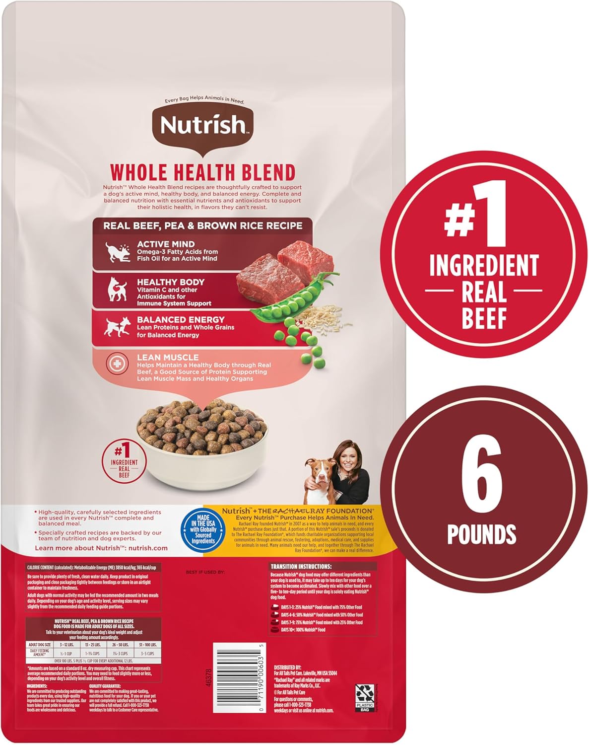 Nutrish Dry Dog Food, Real Beef, Pea & Brown Rice Recipe Whole Health Blend for Adult Dogs, 6 lb.