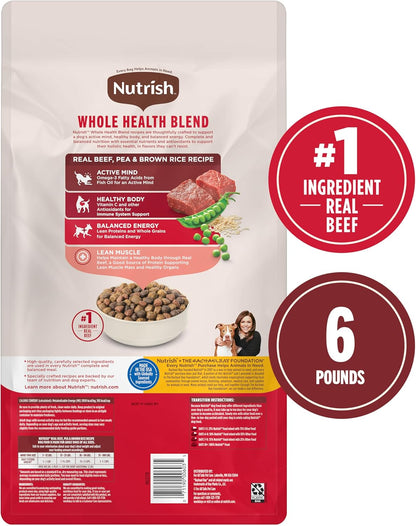 Nutrish Dry Dog Food, Real Beef, Pea & Brown Rice Recipe Whole Health Blend for Adult Dogs, 6 lb.