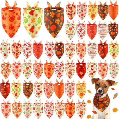 Abbylike 50 Pcs Fall Thanksgiving Dog Bandana Bulk Pumpkin Bandana for Dogs Triangle Kerchief Bib