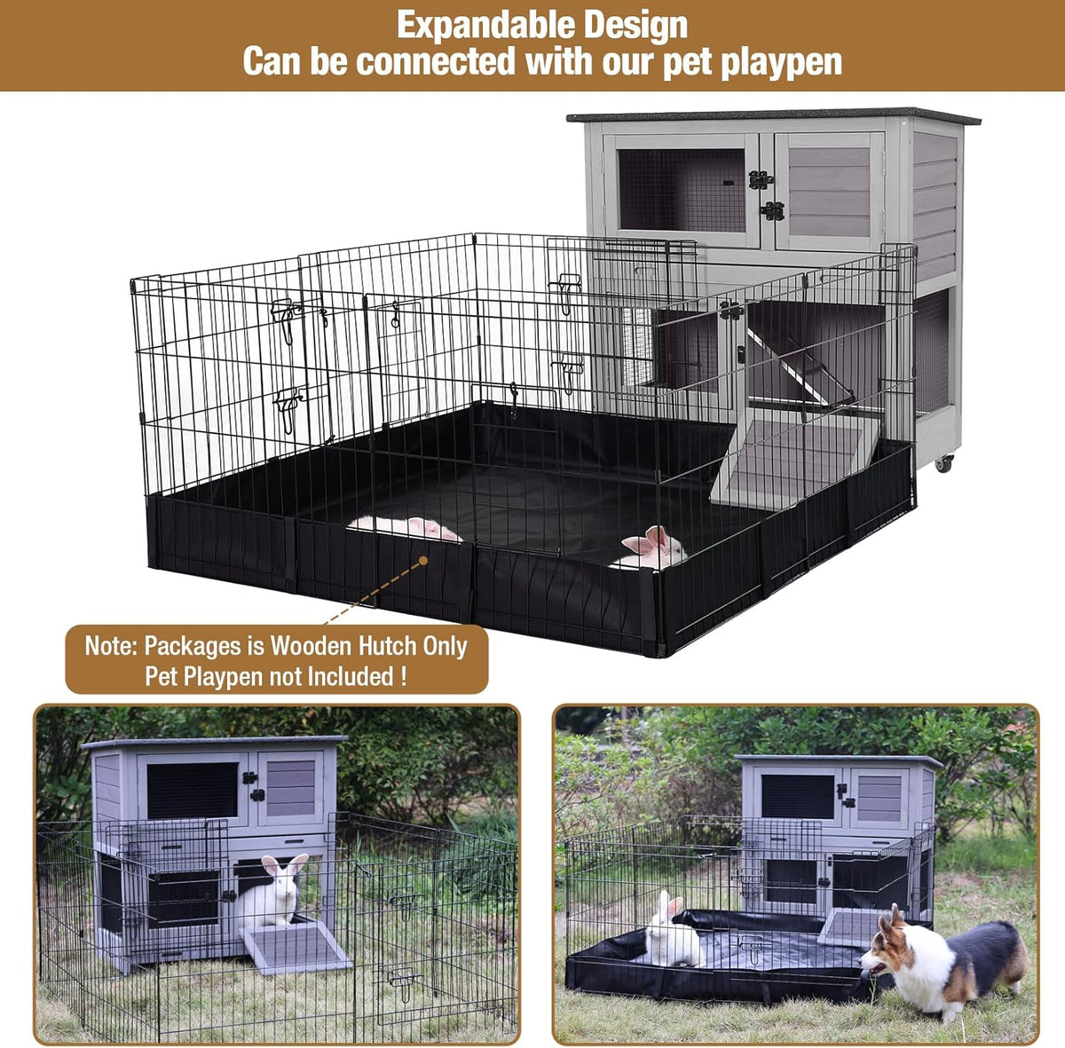 Rabbit Hutch Outdoor Indoor Bunny Cage 2 with Large Pull-Out Trays 2 Story Guinea Pig Cage on