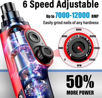 Casfuy Smart 6-Speed Dog Nail Grinder - 50% More Power Pet Nail Grinder with 2 LED Lights Quiet