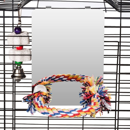 Colorday 7" Bird Mirror with Rope Perch, Bird Swing, Parrot Cage Toys for Parakeet African Grey
