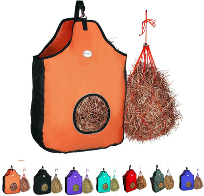 Majestic Ally 1200 D Hay Feeder Tote Bag for Horses, Sheep with Reflective Trim- Reduces Waste
