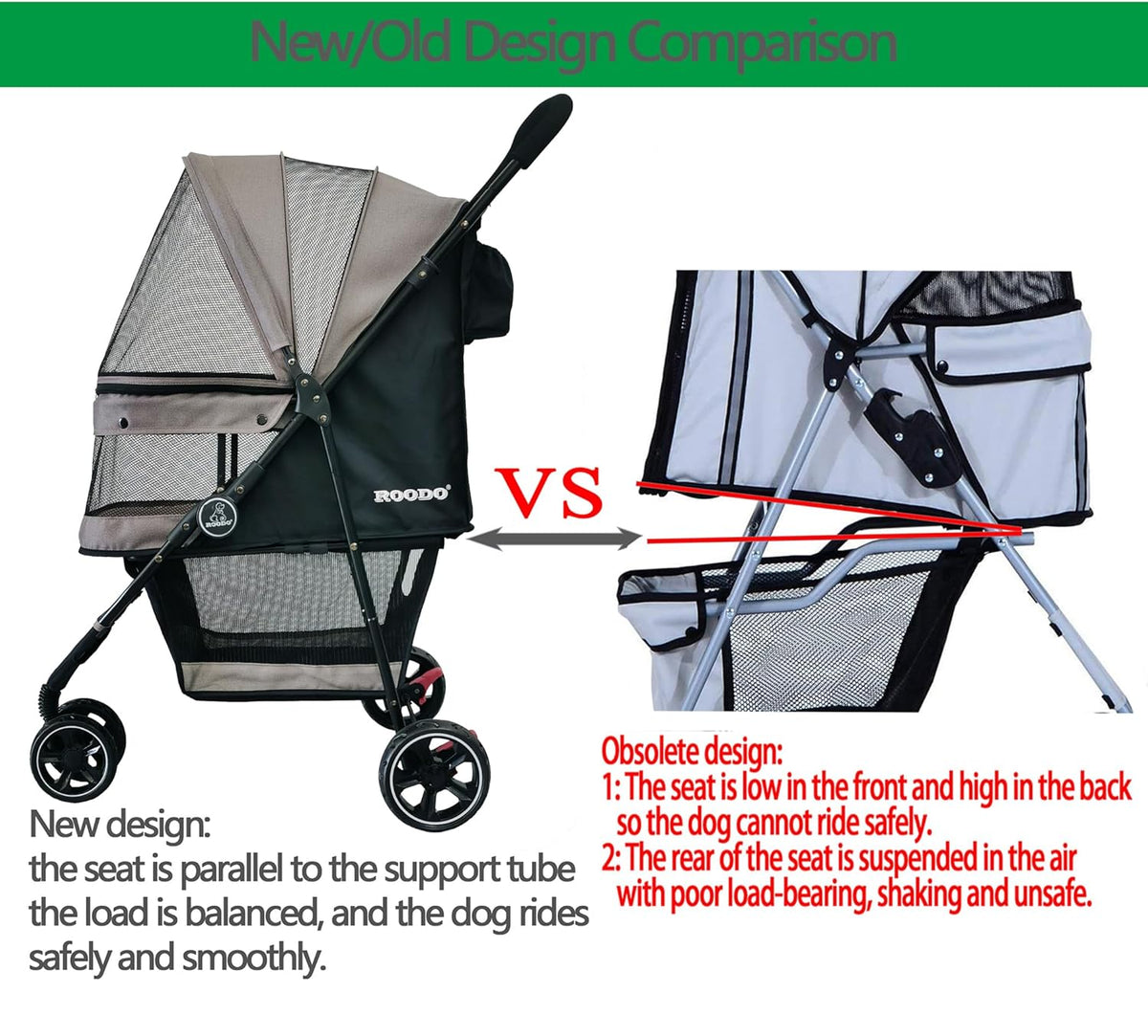 ROODO Escort 3 Wheel Dog Cat Pet Stroller for Small/Medium Dogs Cats Best Lightweight Foldable
