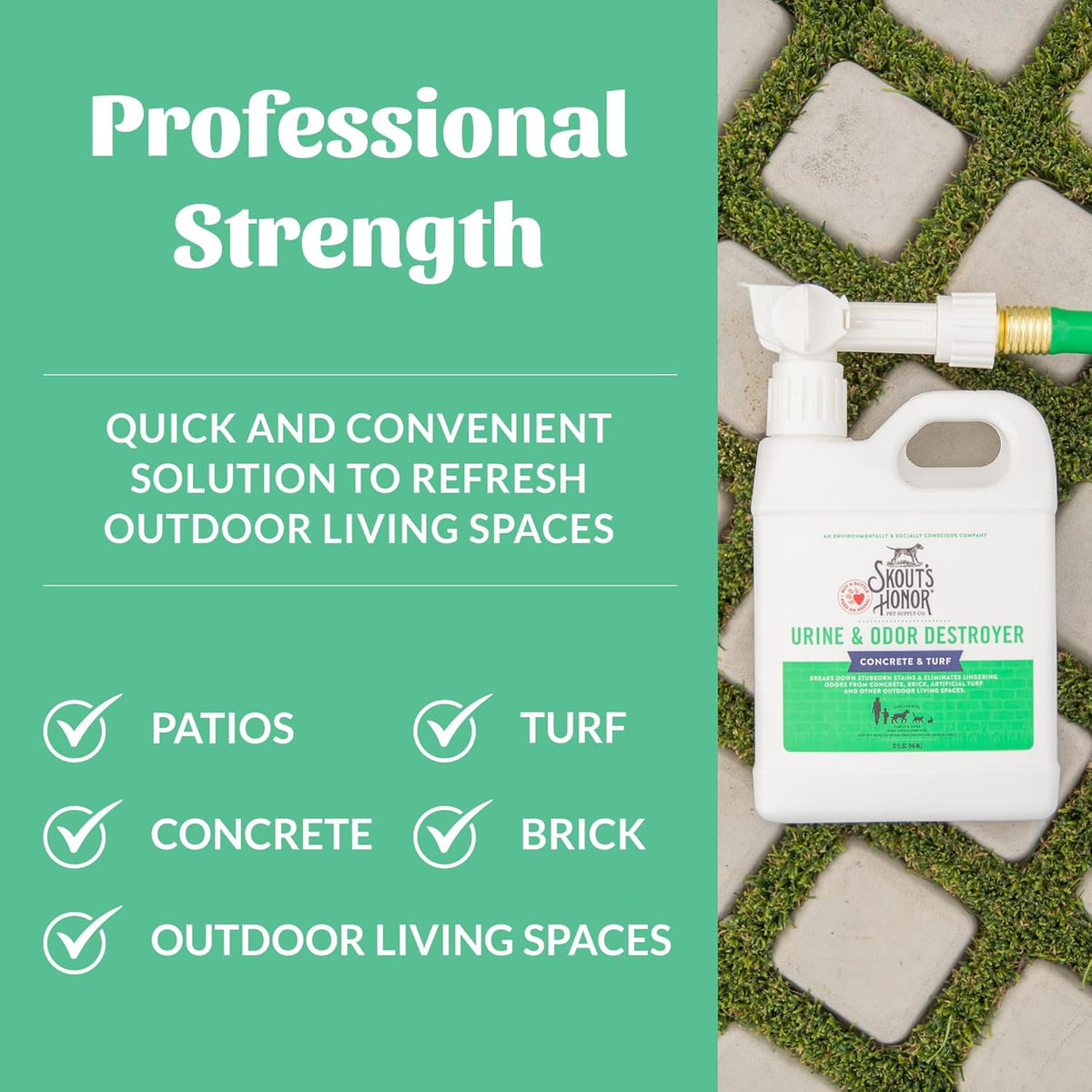 SKOUT'S HONOR Pet Urine & Odor Destroyer Concrete & Turf - Professional Strength, Plant-Powered