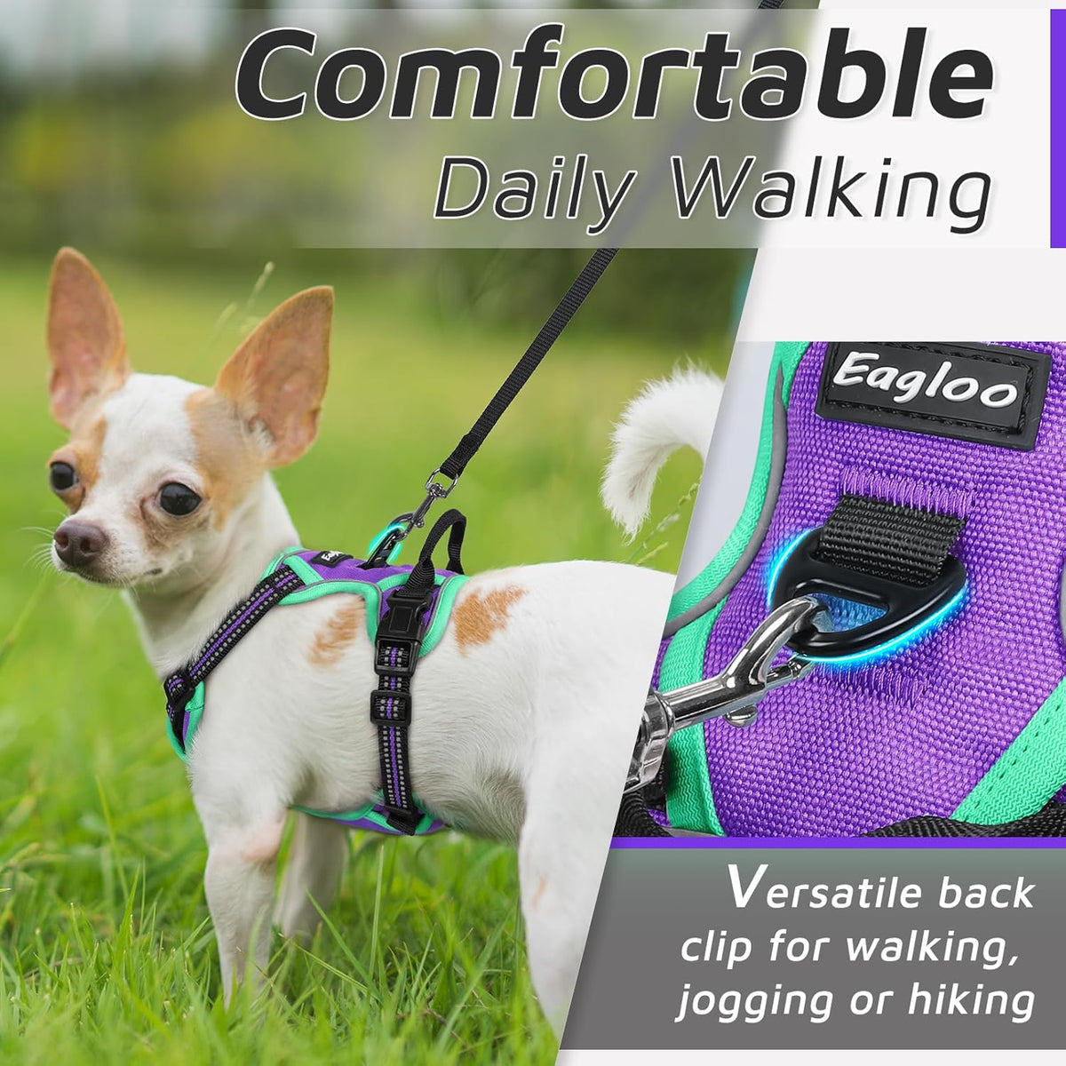 Eagloo Small Dog Harness No Pull, Service Vest with Reflective Strips and Control Handle