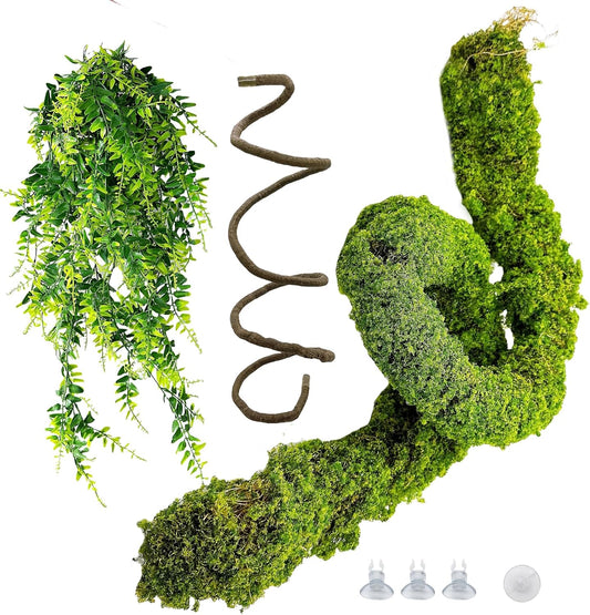 BNOSDM Reptile Plants,Flexible Rainforest Vines with Moss,Bendable Jungle Climbing Vines,Terrarium