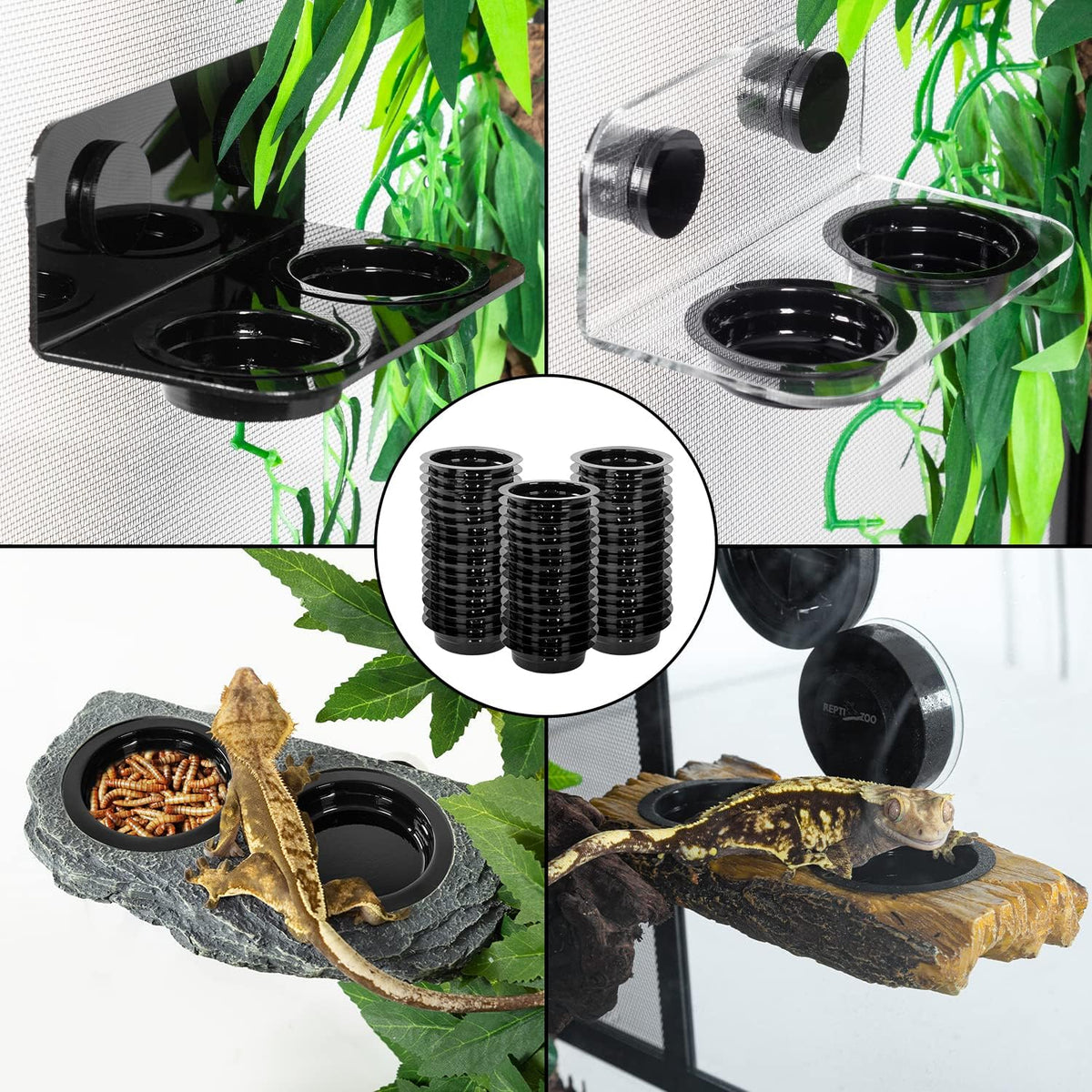 WACOOL Magnetic Reptile Ledge, Acrylic Gecko Feeding Ledge with 6PCS Cups, Reptile Food Water