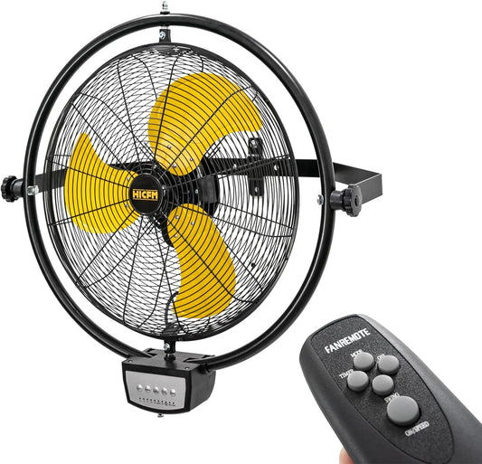 HiCFM 20" Remote Control Wall Mount Fan, 5100 CFM High Velocity 3-Speed Oscillating Wall Fans with