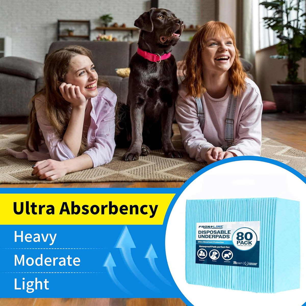 FRONTLINE Disposable Pee Pads 22'' X 22'' Ultra Absorbing Premium Heavy Duty Leakproof Underpads